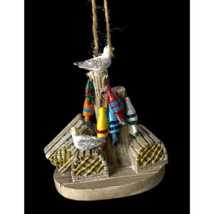 Lobster Trap Buoy Christmas Ornament Cape Shore Resin Seagulls Coastal Maine NEW